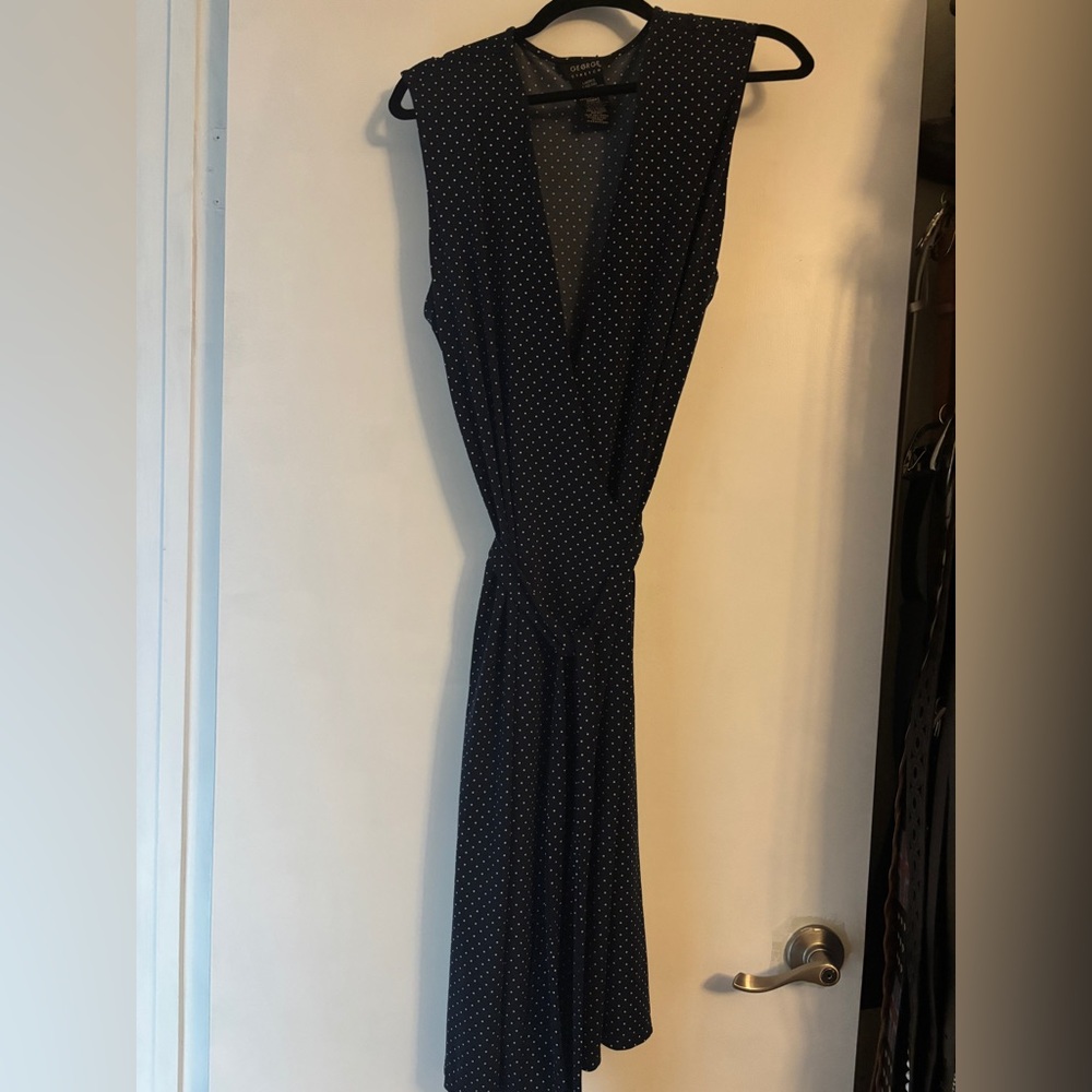 Vintage Navy Shadow Polka Dot Dress 12-14+ Wraparound - Picture 7 of 15
